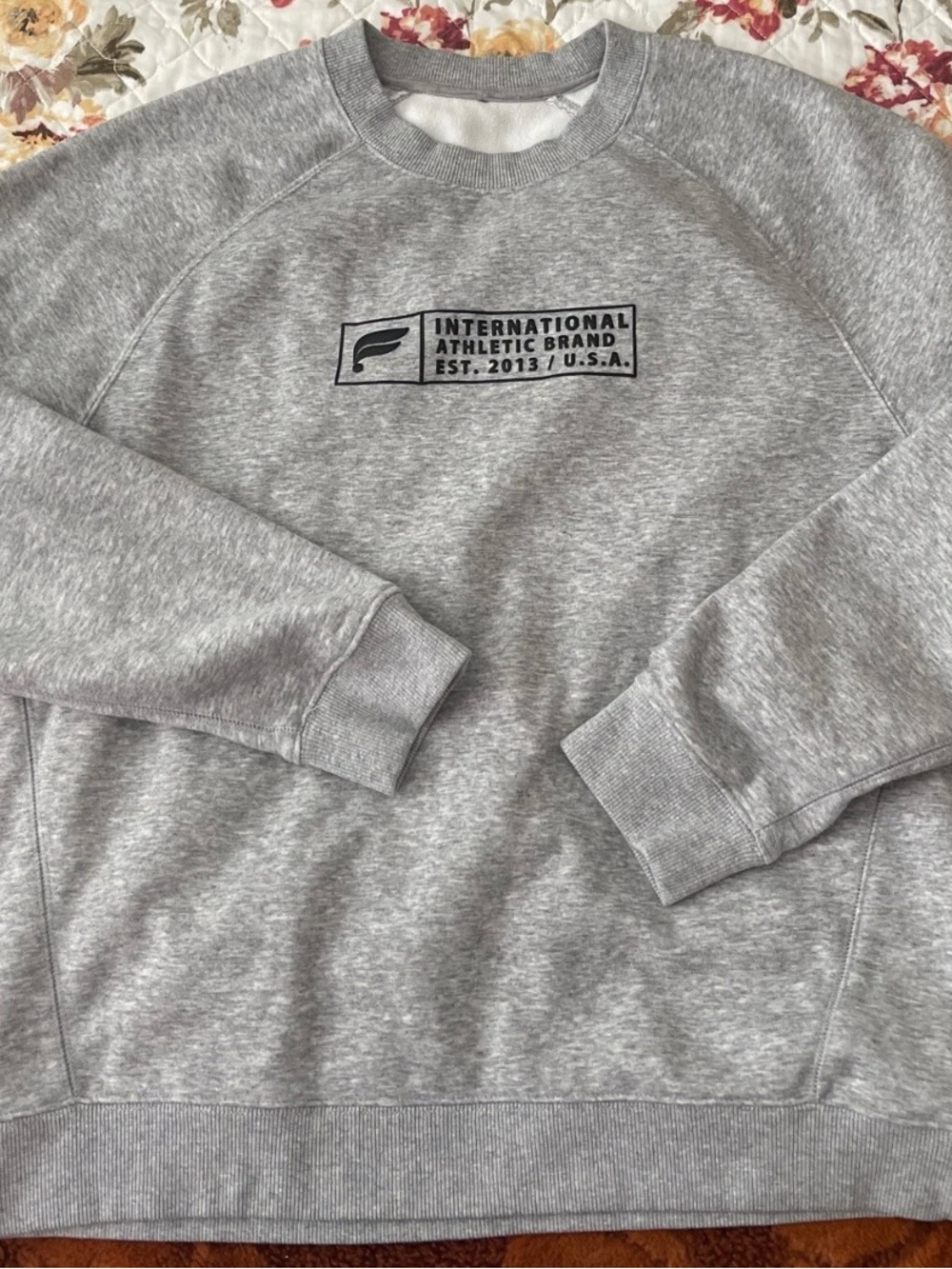 Fabletics Gray Crewneck Sweatshirt with Chest Logo womens